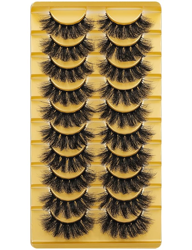 Eyelashes Mink Lashes Fluffy Natural Look False Lashes Wispy Full Eye Lashes 8D 20 mm Long D Curl Strip Eyelashes Pack 10 Pairs Reusable Fake Eyelashes That Look Like Extensions by Goddvenus