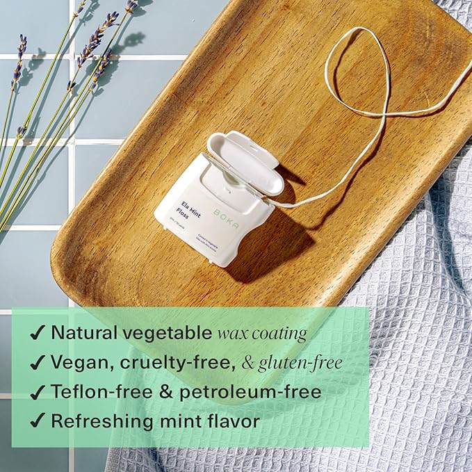 Boka Ela Mint Expandable Woven Dental Floss, Made from Plant-Based Vegetable Wax, Teflon-Free, 30 Yards of Waxed Floss (Pack of 1)