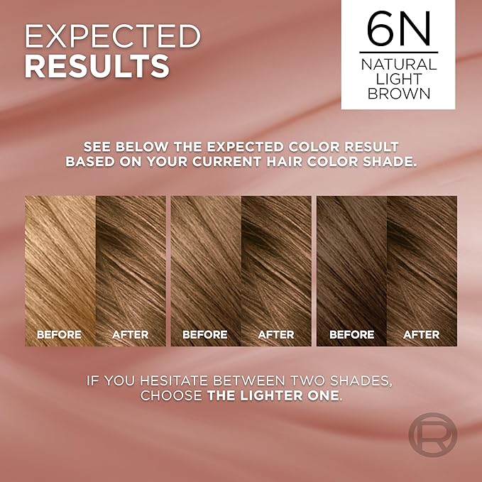 L’Oreal Paris Excellence Universal Nudes Permanent Hair Color, Ammonia Free Hair Dye for Gray Hair Coverage, 6N Natural Light Brown, 1 Kit (Pack of 2)