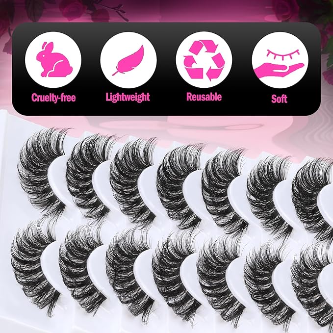 Veleasha Russian Strip Lashes with Clear Band Looks Like Eyelash Extensions D Curl Lash Strips 10 Pairs Pack (DT05)