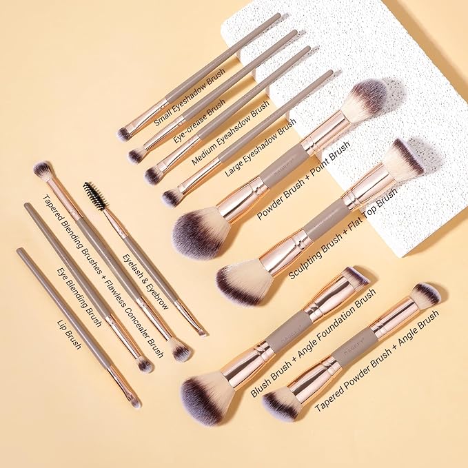 MAGEFY Makeup Brushes 37 Pcs Makeup Kit, Multi-functional Makeup Tool Set with Double-End Powder Blush Eyeshadows Brush Make up Brushes Set Bag,Champagne