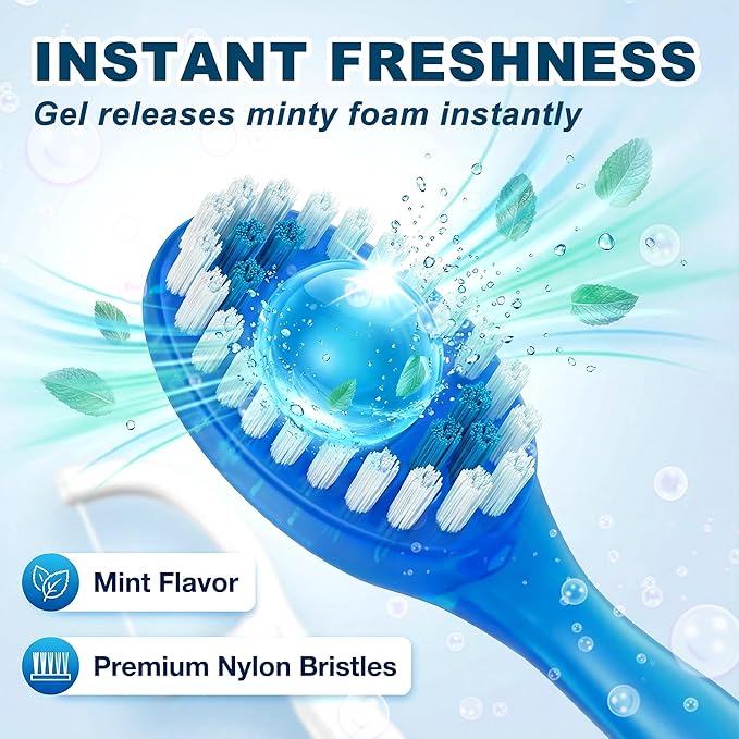 10 Pack 5-in-1 Disposable Toothbrushes with Toothpaste, Travel Toothbrush Set with Floss, Pick & Tongue Scraper, Individually Wrapped Mini Toothbrush for Adults, Work Camping - Mint Flavor