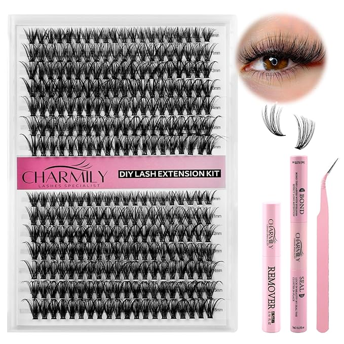 DIY Lash Extension Kit - 280pcs Lashes Clusters 0.07D 40D+50D Mix, 9-16mm D Curl Soft Wispy Lash Clusters Kit with Bond, Seal, Remover & Tweezers for Easy At-Home Application Nature Look