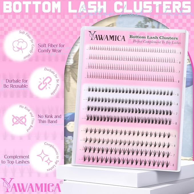 Yawamica Bottom Lash Clusters DIY Lower Eyelash Extensions 5-8mm 3 Styles Mixed Eyelash Clusters Wispy Cluster Eyelash Extensions Natural Bottom Individual Lashes 240pcs Clusters Lashes DIY Under Lash