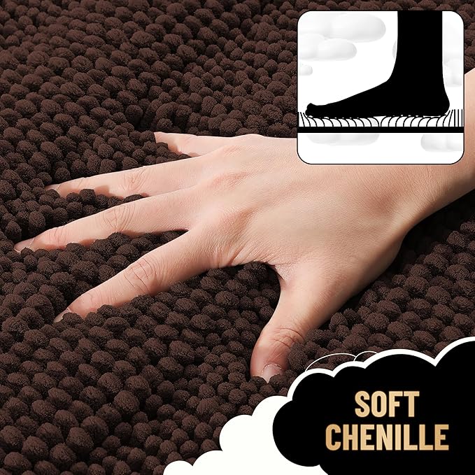 OLANLY Thick Bathroom Rugs 47x20, Extra Soft Absorbent Chenille Striped Bath Rugs, Rubber Backing, Machine Wash Dry, Bath Mats for Bathroom Floor, Tub and Shower, Home Decor Accessories, Brown