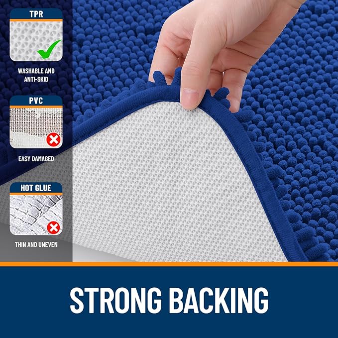 OLANLY Bathroom Rugs 40x32, Extra Soft Absorbent Chenille Bath Rugs, Rubber Backing Quick Dry, Machine Washable Bath Mats for Bathroom Floor, Tub and Shower, Home Decor Accessories, Royal Blue