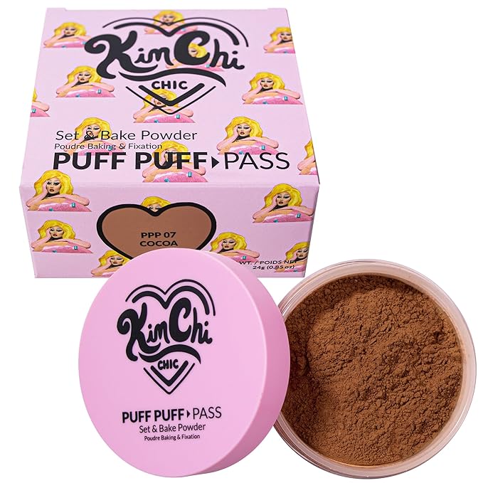 KimChiChic Beauty Puff Puff Pass Set and Bake Setting Powder for Makeup, Extra Fluffy Loose Face Powder Poof, Soft Natural Face Makeup for Uneven Skin Tone, 07 Cocoa