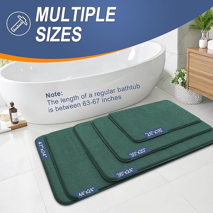 OLANLY Thick Memory Foam Bath Mat Rug 47x20, Extra Soft Absorbent Bathroom Rug, Quick Dry Bath Mats, Non-Slip, Washable Carpet for Bathroom, Tub and Shower, Home Decor Accessories, Blackish Green