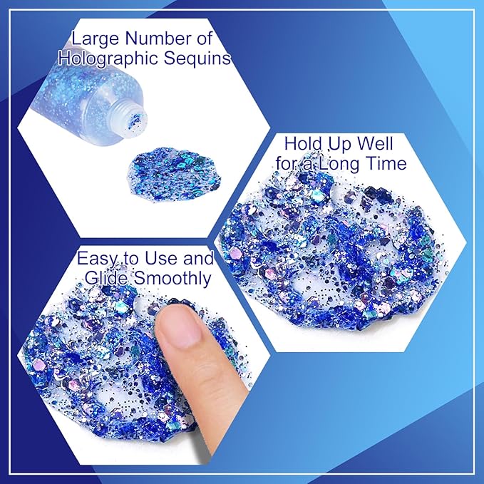 MEICOLY Chameleon Blue Hair Glitter,Holographic Chunky Face Glitter Gel,Self-Adhesive Color Changing Mermaid Singer Concerts Sparkling Glitter for Face Body,Halloween Festival Party Makeup,50ml
