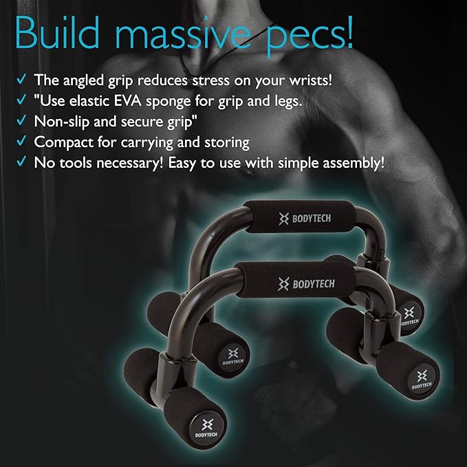 BODYTECH Push up Bars Strength Training with Foam 220 lbs.