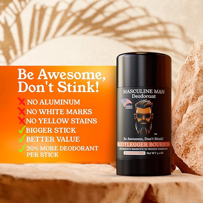 Deodorant for Men - Aluminum Free Mens Deodorant, Travel Size Natural Deodorants, Sweat Protection for Underarm, Stain-Free Deodorants, Made in USA, 3.2oz (2 Pack, Bootlegger Bourbon)