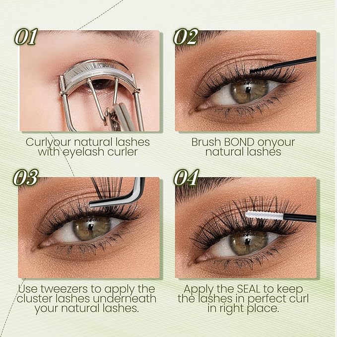 FADVAN DIY Lash Extension Kit 100D Volume Lash Clusters Kit with Lash Bond and Seal 280 pcs Thick Individual Lashes 8-16 mm D Mink Lashes Cluster, Lash Cluster Remover and Tweezers