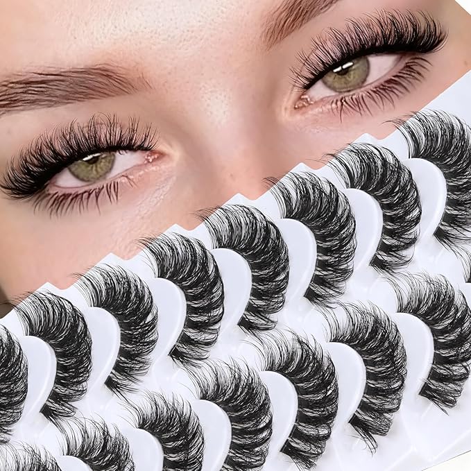 Veleasha Russian Strip Lashes with Clear Band Looks Like Eyelash Extensions D Curl Lash Strips 10 Pairs Pack (DT05)