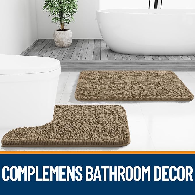OLANLY Bathroom Rugs 59x20, Extra Soft Absorbent Chenille Bath Rugs, Rubber Backing Quick Dry, Machine Washable Bath Mats for Bathroom Floor, Tub and Shower, Home Decor Accessories, Tan