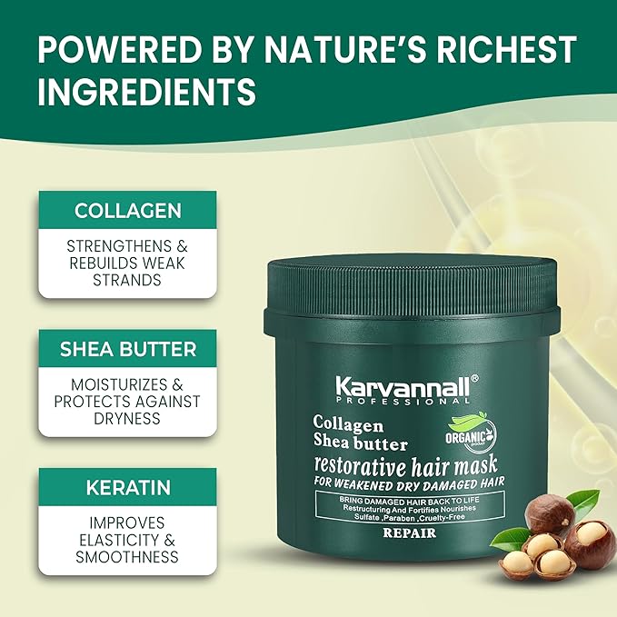 Collagen Shea Butter Restorative Hair Treatment Mask for High Porosity Hair, Ultimate Repair Formula For Dry Damaged and Weak or Hair Breakage, Sulfate-Free, Salon Quality-Home Care,16.9 Fl Oz