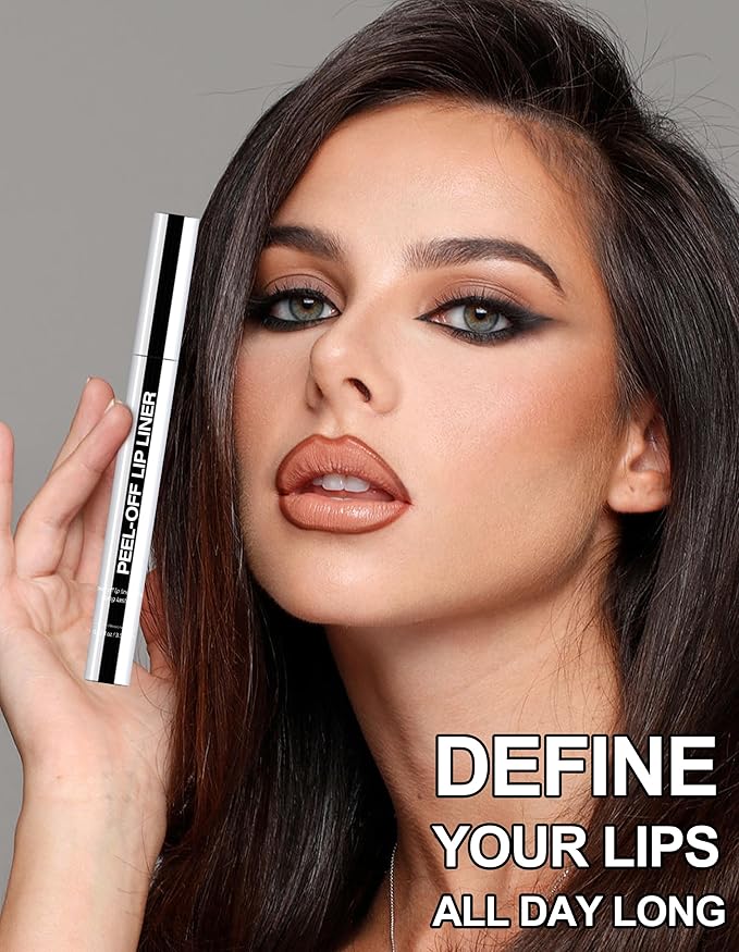 Erinde 3PCS Peel Off Lip Liner Stain, Long Lasting Tattoo Lip Liner with Tweezer, Matte Finish Peel Off Lip Stain, Waterproof Transfer Proof Lip Stain Peel Off, Non-Stick Cup Nude Lip Stain Lipliner