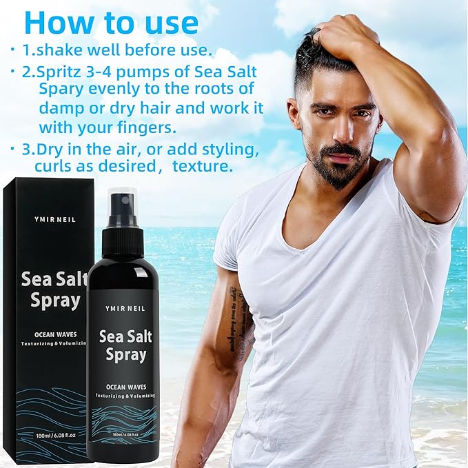 YMIR NEIL Natural sea salt spray for men,Texturizing,Volumizing,Beach Waves,fresh scent,6.0 fl oz,