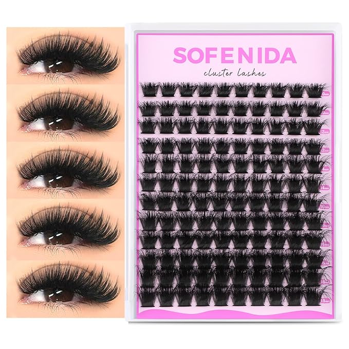 Lash Clusters Thick 200D Eyelash Clusters 10-18mm Volume Cluster Lashes D Curly Cluster Eyelash Extensions Wispy Lash Clusters DIY Lash Extension at Home(200D-10-18MIX Lashes)