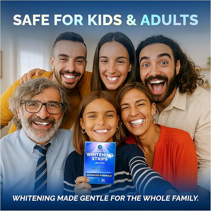 Whitening Strips for Sensitive Teeth 21 Treatments, Mint – Enamel Safe, Peroxide-Free Coconut Oil Teeth Whitening Strips with Natural Enzymes – Gentle White Stips for Sensitive Gums & Daily Oral Care