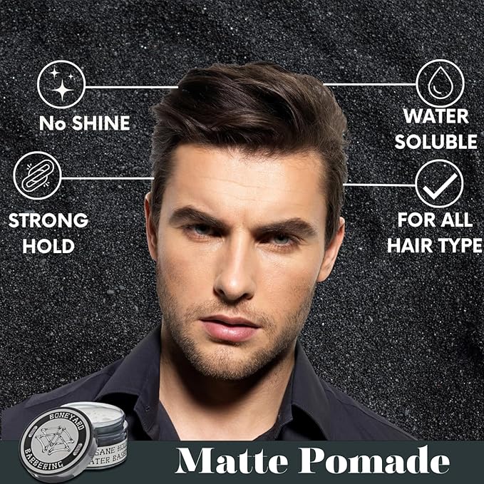 Boneyard Barbering Matte Hair Wax Pomade, Water Based Styling Clay Pomade for All Hair Types Hair Paste for Men with No Shine Natural-Looking Hairstyle, Long-Lasting, Strong & Flexible Hold, 4 Oz
