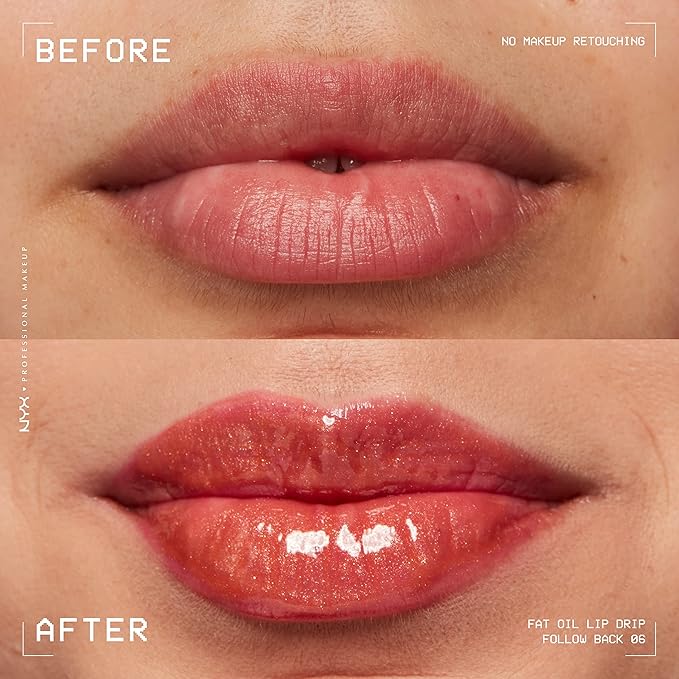 NYX PROFESSIONAL MAKEUP Fat Oil Lip Drip, Moisturizing Lip Oil Gloss, Vegan Tinted Formula, Up to 12 HR Hydration - Follow Back (Shimmering Warm Nude)