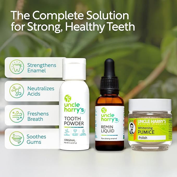 Uncle Harry's Natural Remineralization Kit with Tooth Whitening - 3 Products Strengthen Weak Enamel, Brighten Smile, & Correct Oral Care Issues (1 kit)