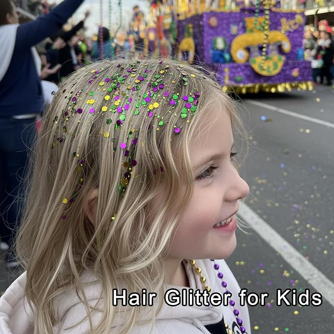 MEICOLY Mardi Gras Face Body Glitter Gel,Skin-Friendly Holographic Hair Glitter for Kids & Adults, Music Festival Concert Rave Makeup,Gold Green Purple Mixed Chunky Glitter for Mardi Gras Carnival