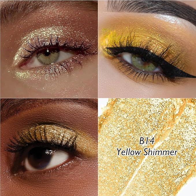 Yellow Shimmer Eyeshadow Stick - Dual-Ended Long-Lasting Cream Eye Shadow for Older Women Crease-Proof Metallic Eyeshadow Pencil, Multi-Use Eye Crayon Highlighter Makeup with Built-in Smudger