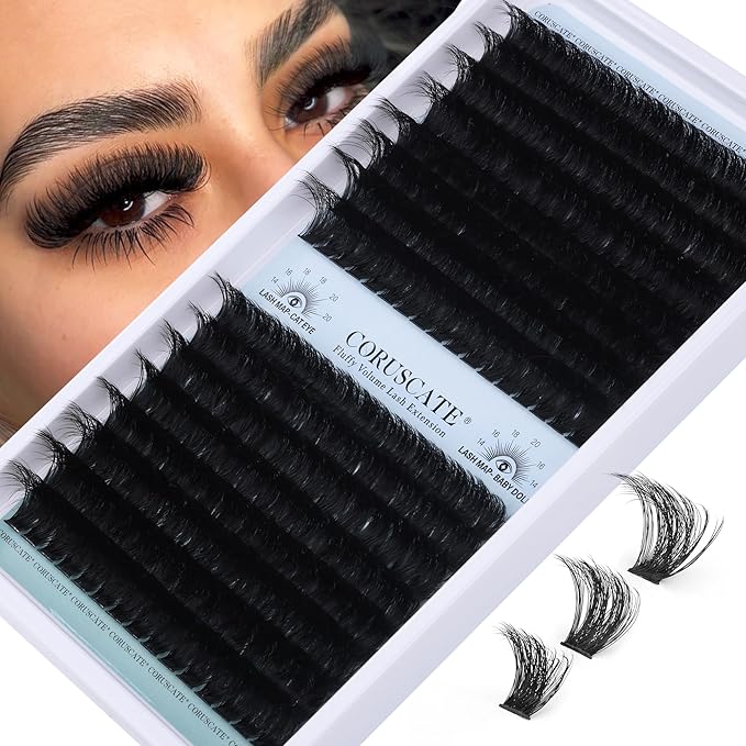 CORUSCATE Lash Clusters 120D+150D Eyelash Clusters Long Individual Lashes 14-18mm Thick Cluster Eyelash Extensions 256pcs Volume Strip Eyelashes Mink DIY Cat Eye Lashes Extension