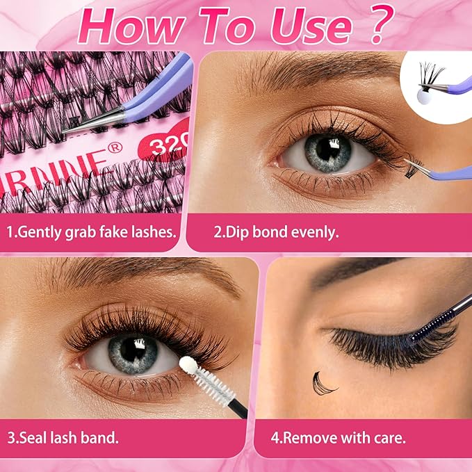 DIY Lash Extension Kit, 9-16mm Mix 30D 40D Eyelash Extensions Kit, 320pcs Individual Eyelash Clusters, Lash Clusters Kit with Bond and Seal, Remover, Tweezers