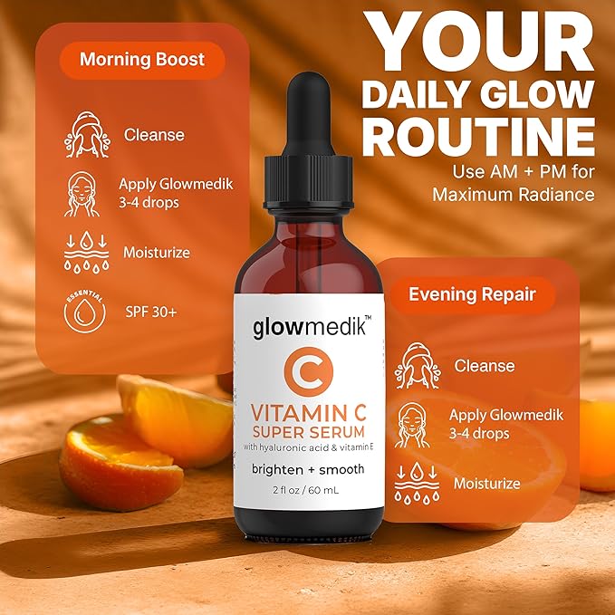 GlowMedik Vitamin C Serum for Face – Anti Aging Brightening Formula with Hyaluronic Acid, Vitamin E – Gentle for Sensitive Skin – Improves Dark Spots, Fine Lines & Wrinkles, Made in USA 60ml 2 fl oz
