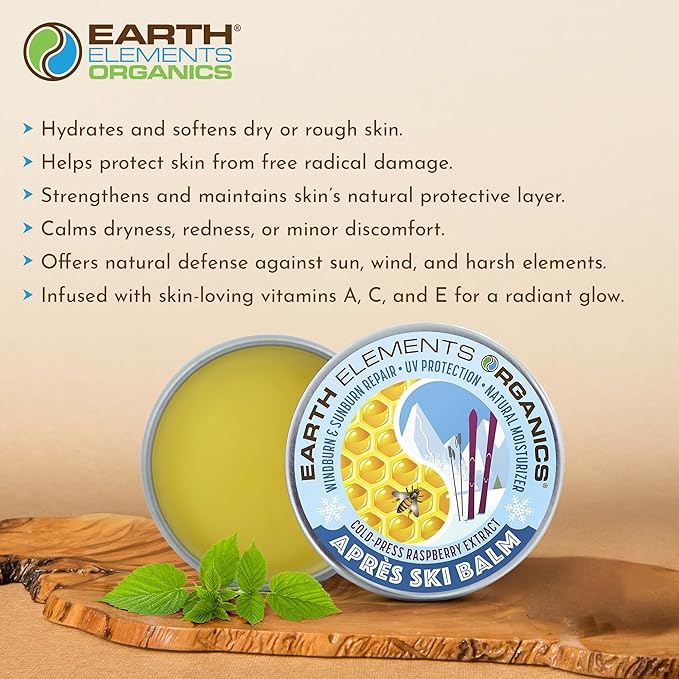 Earth Elements Organics Après Ski Balm Raspberry Leaf Oil, Natural Moisturizer for Skin Hydration, Organic Skincare for All Skin Types – 1 oz