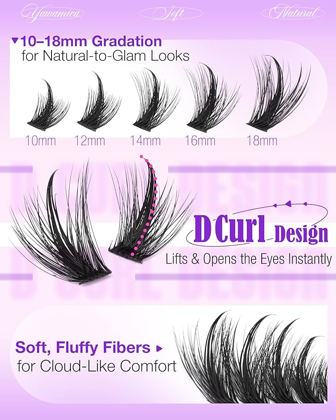 Spikes Lash Clusters Kit Wispy Manga Lash Clusters D Curl 10-18mm Anime Eyelash Clusters Fluffy Individual Lashes with Spikes DIY Lash Extension Kit with Bond and Seal and Lash Tweezers for Salon Look