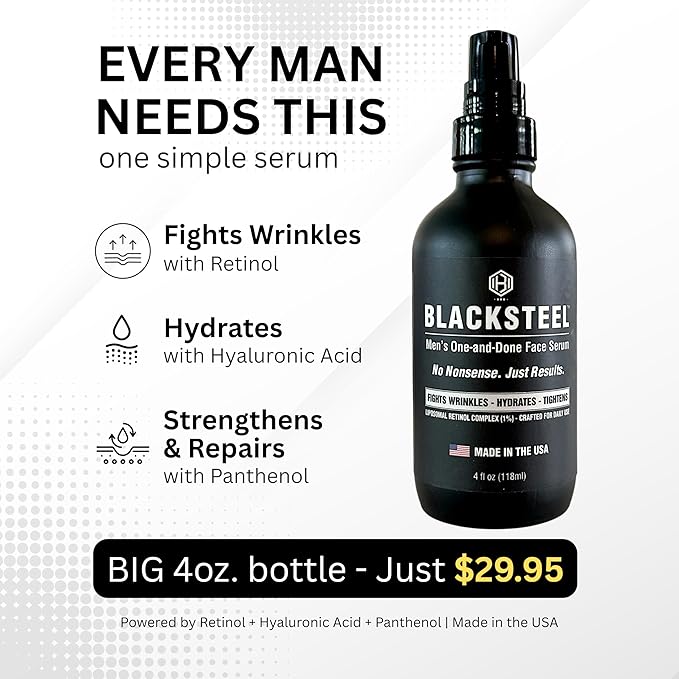 BLACKSTEEL Men’s Anti-Aging Face Serum with Retinol & Hyaluronic Acid | 4 oz (2-Pack)