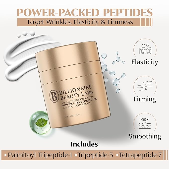BILLIONAIRE BEAUTY LABS Anti-Aging Collagen Peptide Face Cream – Firming Face Moisturizer with Hyaluronic Acid, Fragrance-Free, Non-Greasy, for Tightening, Smoothing, Younger-Looking Skin – 1.7 oz