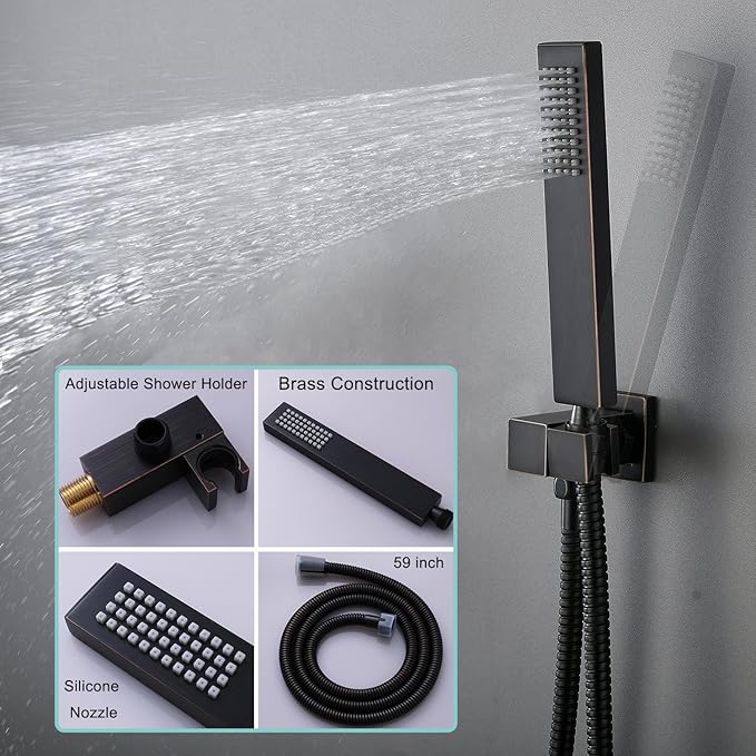 WHSHOWER 12"+8"+8" Triple Shower Heads Shower System Oil Rubbed Bronze Body Jets Shower Set with Handheld Sprayer and Temperature Display Valve,Full Body Shower System