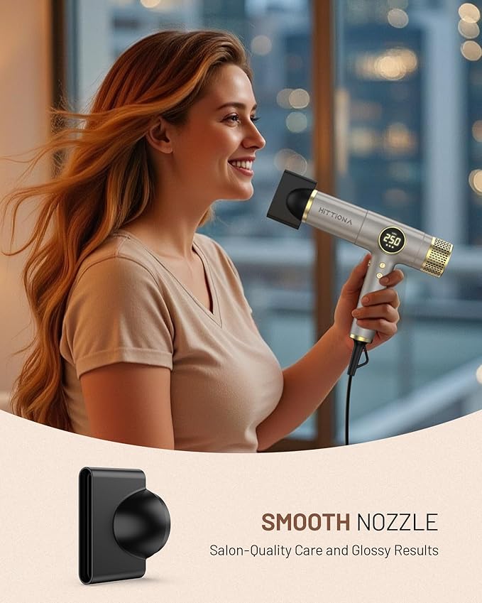 HITTIONA Dual Voltage Travel Hair Dryer with Magnetic Diffuser - 2000W High-Speed Ionic Hair Dryers Gift for Women, Fast Drying, Low Noise, Lightweight, No Heat Damage, European Travel 110V-240V, Gold