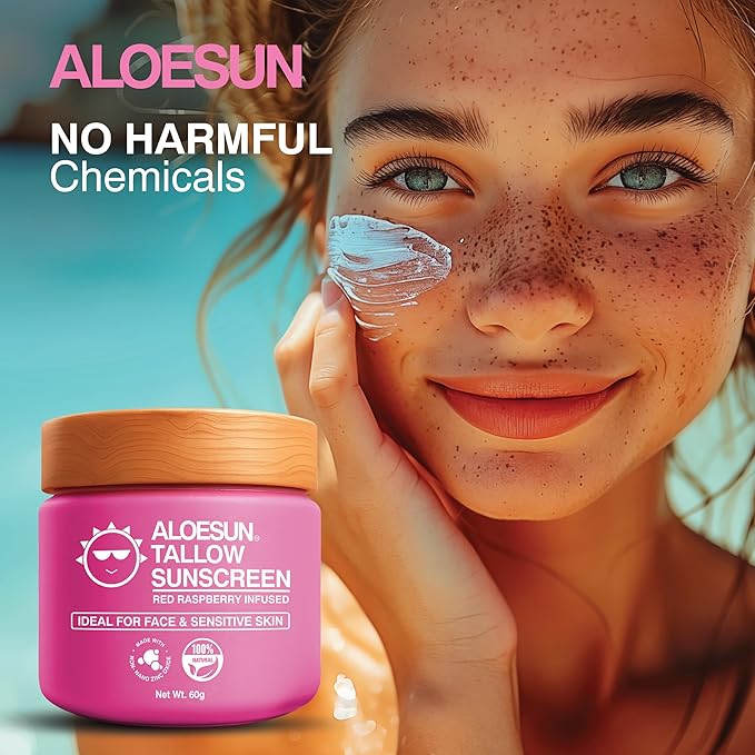 Organic Beef Tallow Sunscreen SPF 30 - Natural Sunblock Lotion for Face and Body with Non Nano Zinc Oxide Mineral Protection - Reef Safe Travel Size Tallow Moisturizer for Adult and Baby - 2.12 Oz