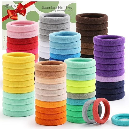 100PCS Elastic Hair Ties, Seamless Hair Band, Ponytail Holder No Crease Damage, Cotton Bands, Hair Scrunchies for Thick Thin Hair, Hair Accessories for Women Valentine's Day Gift