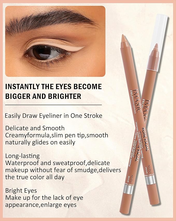 Nude Beige Water Line Gel Eyeliner Pencil-2Pcs Waterproof Longlasting Cream Eye Liner Waterline Brightener Pen,Smooth Easy-to-Sharpen Pencil with Sharpener,Thanksgiving Eye Makeup Gift Set for Girl