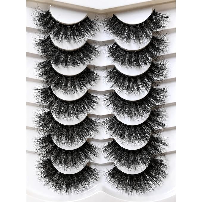 Pooplunch False Eyelashes Dramatic Volume 20MM Long Faux Mink Lashes 7 Pairs Pack 8D Thick Soft Fake Eye Lashes Strips Multipack
