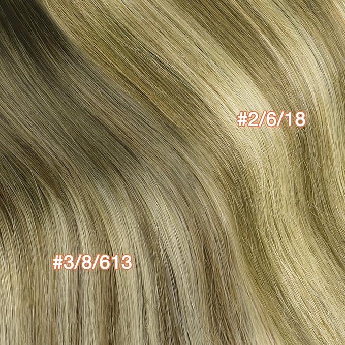 GOO GOO Invisi Edge Clip in Hair Extensions 22inch 160g 7Pcs Injected Seamless PU Clip in Hair Extensions, Virgin Real Human Hair, 2/6/18 Balayage Brown to Dirty Blonde