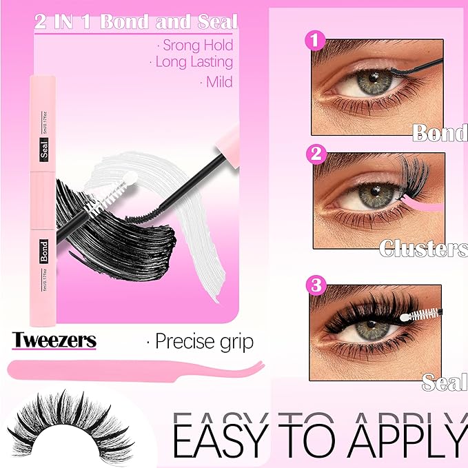 Lash Clusters Kit with Spikes Bottom clusters Eyelash Extensions 808Pcs with 2X Bond&Seal 60D/80D/100D 3D Volume D Curl Wispy DIY Individual Lashes Large Pack for Beginners Choice