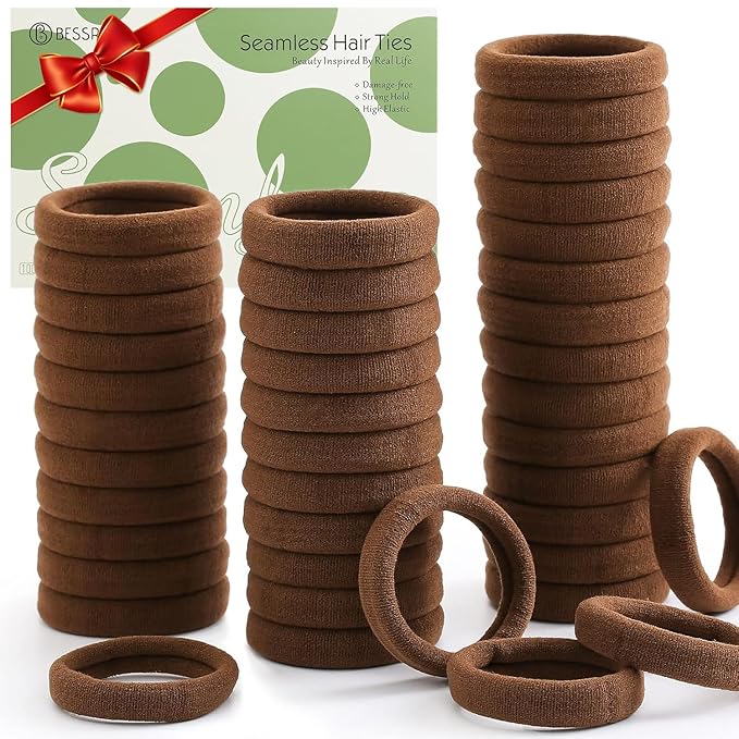 100 Pcs Thick Seamless Hair Ties, Ponytail Holders Hair Accessories No Damage for Thick Hair Valentine's Day Gift(Dark Brown Colors)