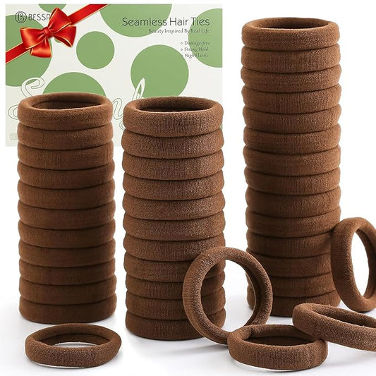 100 Pcs Thick Seamless Hair Ties, Ponytail Holders Hair Accessories No Damage for Thick Hair Valentine's Day Gift(Dark Brown Colors)