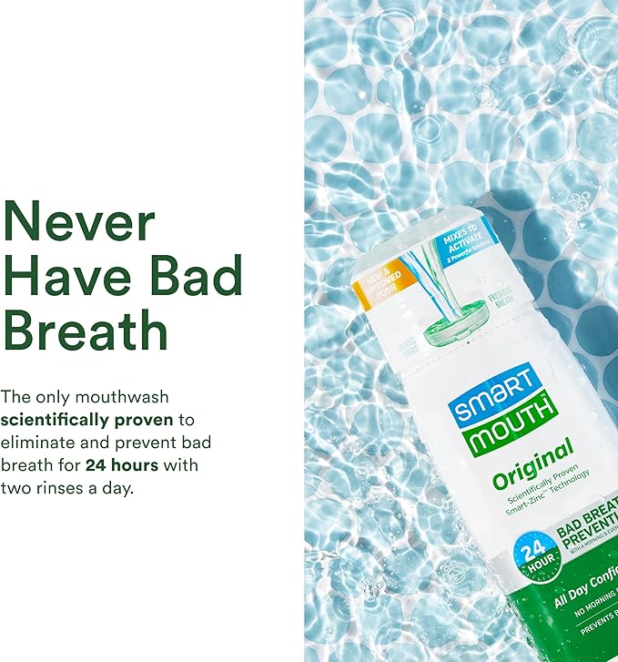 SmartMouth Original Zinc Activated Mouthwash - Instant Fresh Breath Mouthwash - Eliminates Bad Odors and Bad Breath - Alcohol-Free, Sugar-Free, Gluten-Free - Fresh Mint - 16 fl oz (2 Pack)