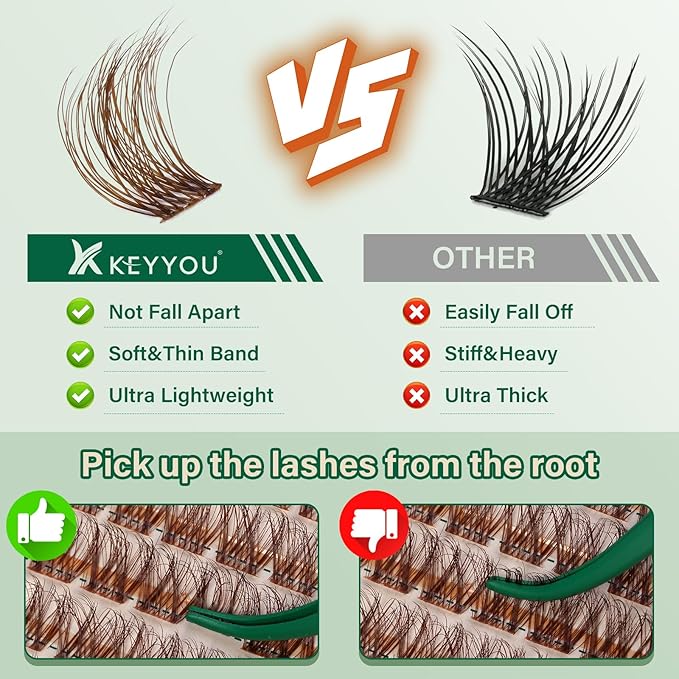 KEYYOU Brown Lash Clusters 144pcs Eyelash Clusters 8-18MIX D Curl Cluster Lashes Soft Wispy Lashes Clusters Natural Look Brown DIY Lash Extension At Home(Brown04-D-8-18MIX)