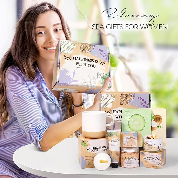 Gifts for Women, Birthday Gift for Women Spa Gifts Self Care Baskets Christmas Gift Relaxing Bath Set with Coffee Cups Latte Mug for Mom Sister Wife Friendship