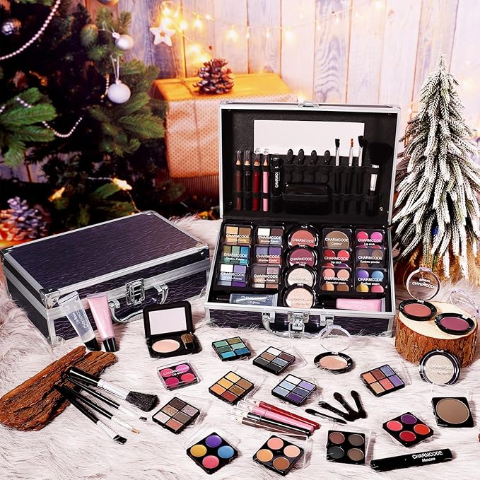 Makeup Kit for Teen Girls & Women Full Kit, Beauty Train Case with Starter Cosmetic Set, Make Up Valentine Gift Box with Eyeshadow,Lipgloss,Highlighter,Blush,Lip&Eye Pencils,Brush & More(Purple)