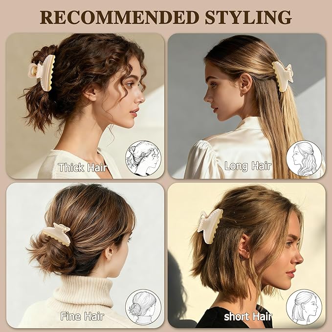 Premium Claw Clips for Women, 3 Inch Medium Hair Clips for Thick Thin Hair, Gold Hair Accessories, Strong Hold Non-Slip French Hair Clip for Teen Girls, Valentine's Day Gift for Her, Beige